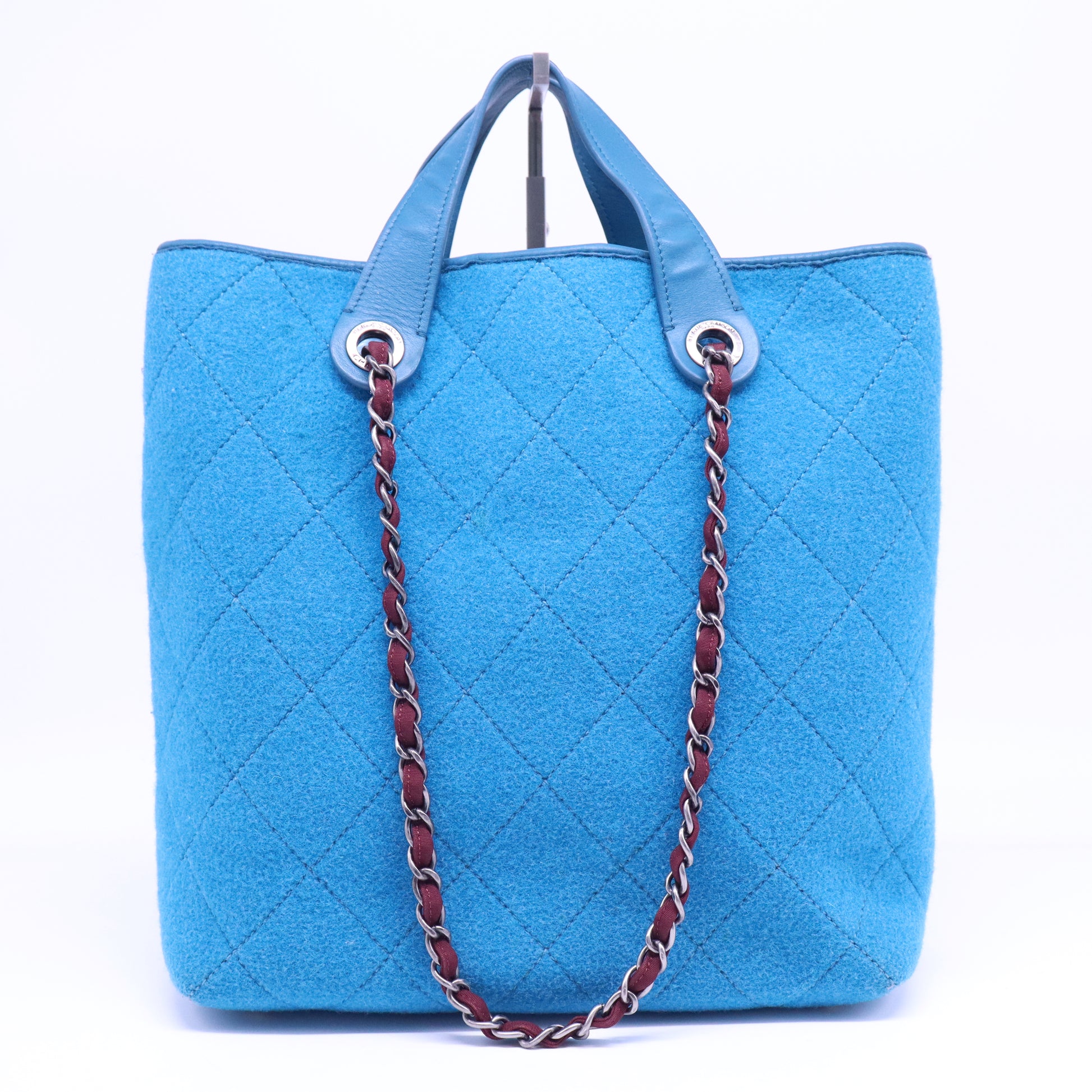 quilted wool and leather tote bag B21276