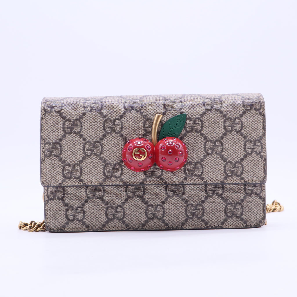 Cherries Wallet on Chain GG Coated Canvas Mini