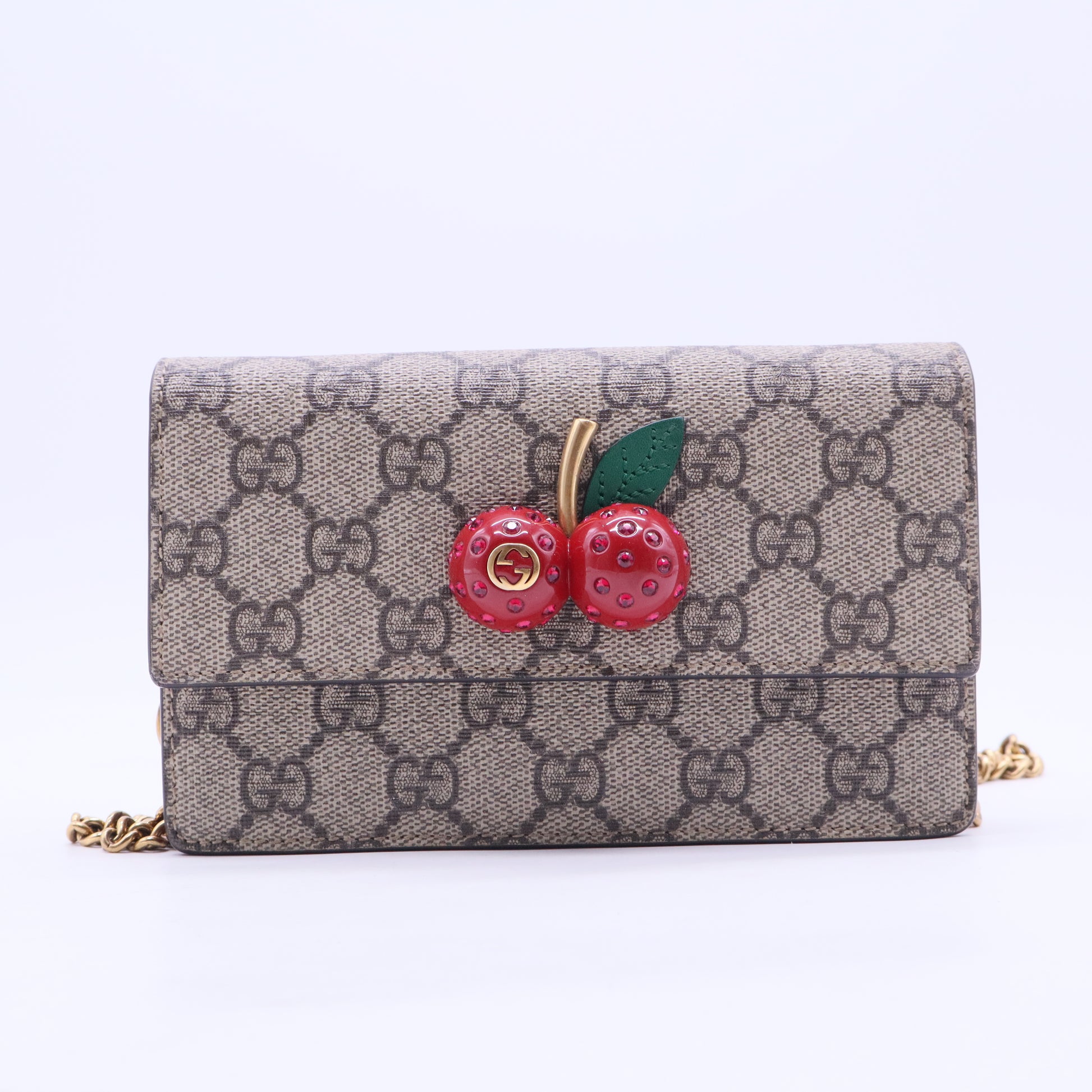 Cherries Wallet on Chain GG Coated Canvas Mini
