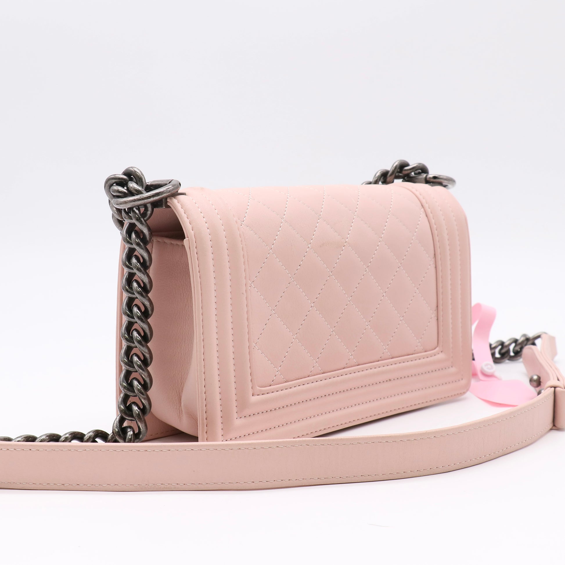 Calfskin Quilted Small Boy Flap Light Pink Twins LDJ5019