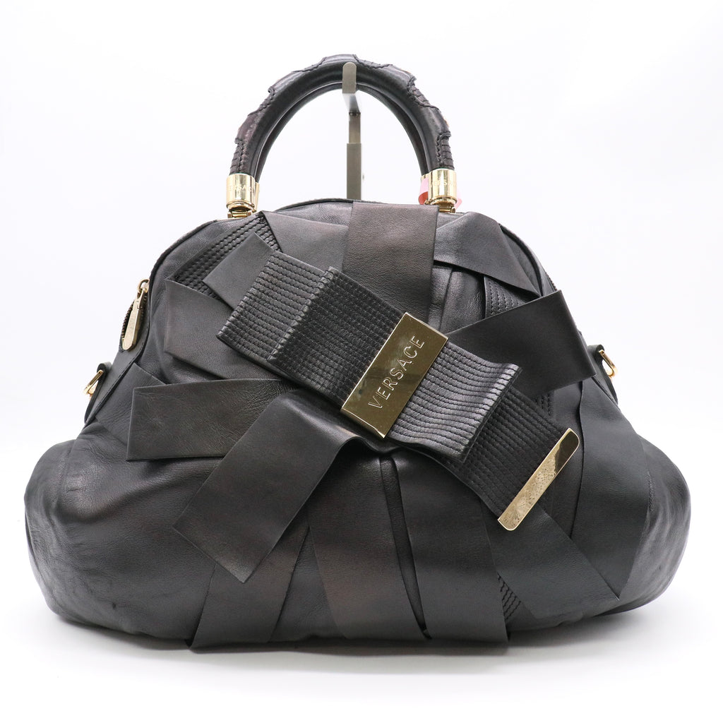 Versace Leather Venita Bow Satchel Black twins LDJ5818