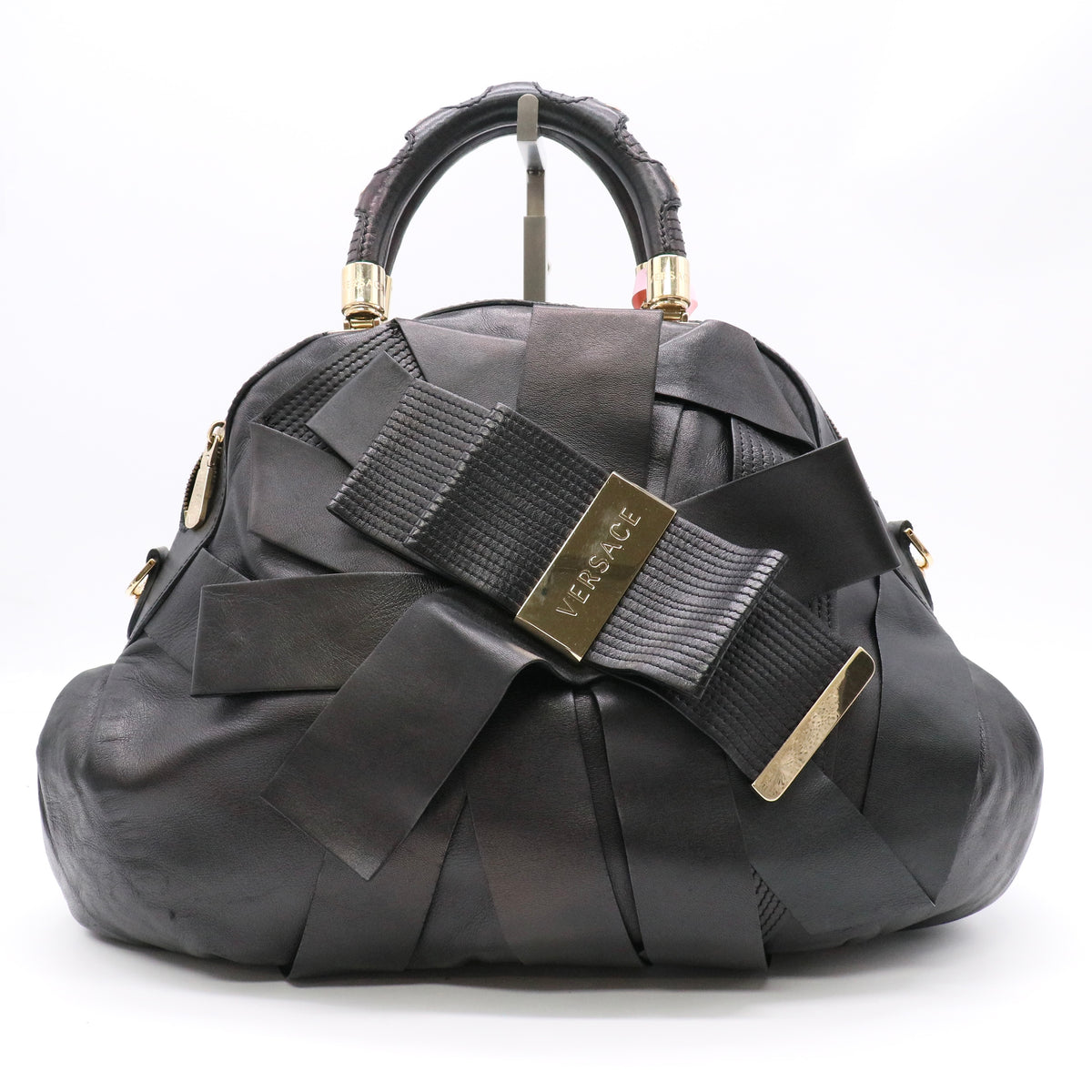 Versace Leather Venita Bow Satchel Black twins LDJ5818