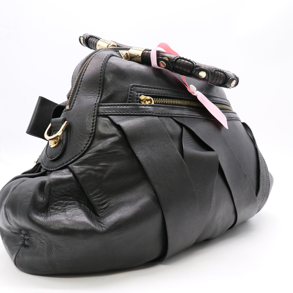 Versace Leather Venita Bow Satchel Black twins LDJ5818