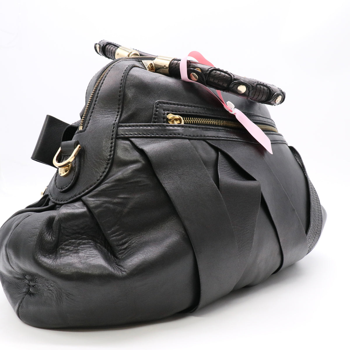 Versace Leather Venita Bow Satchel Black twins LDJ5818