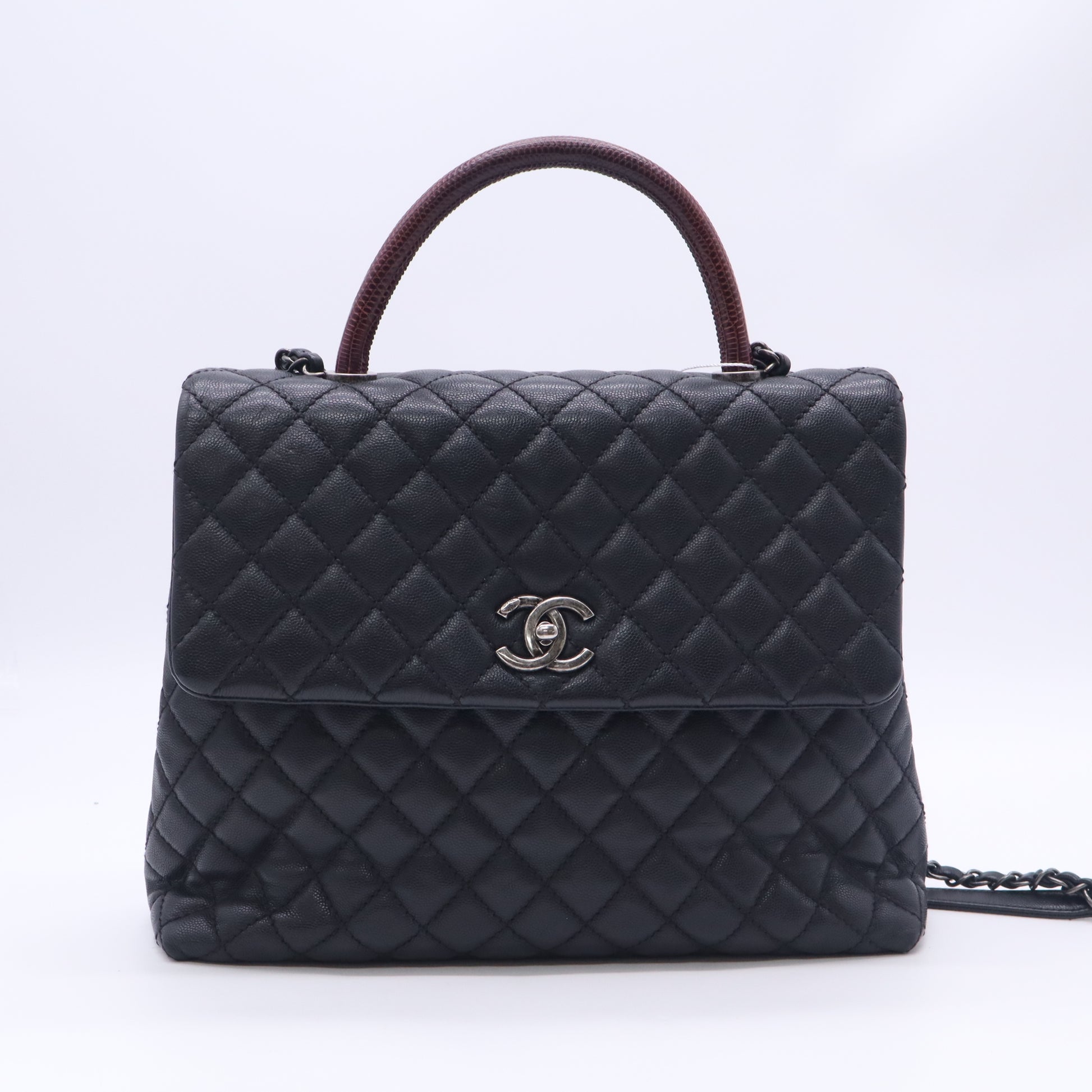 Chanel Large Coco Handle Bag with Burgundy Lizard Handle twins LDZ1081
