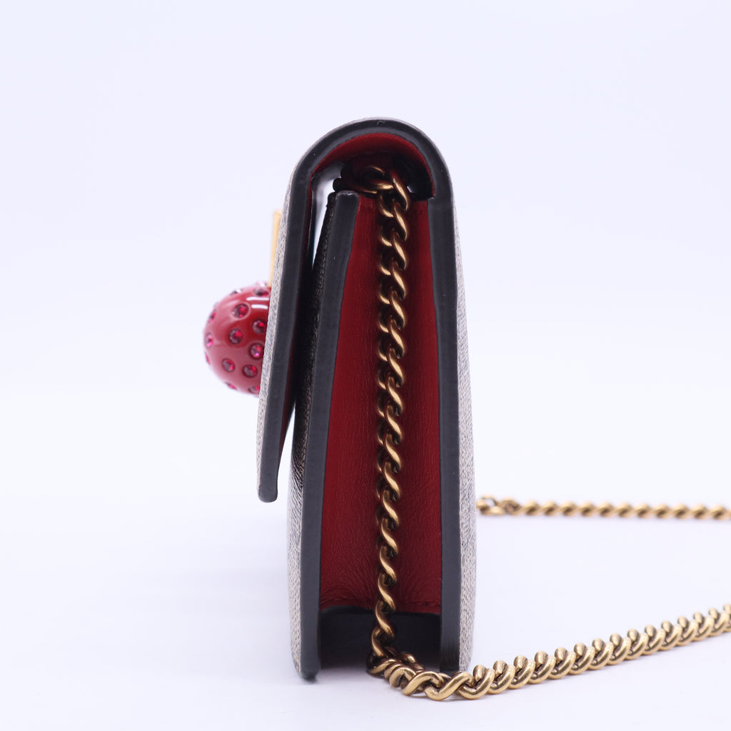 Cherries Wallet on Chain GG Coated Canvas Mini