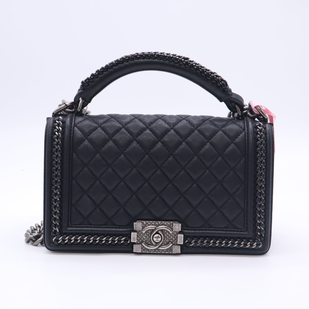 Chanel Black Quilted Leather Chain Top Handle Medium Boy Bag twins LDJ5816