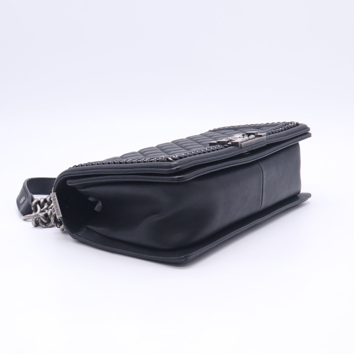 Chanel Black Quilted Leather Chain Top Handle Medium Boy Bag twins LDJ5816
