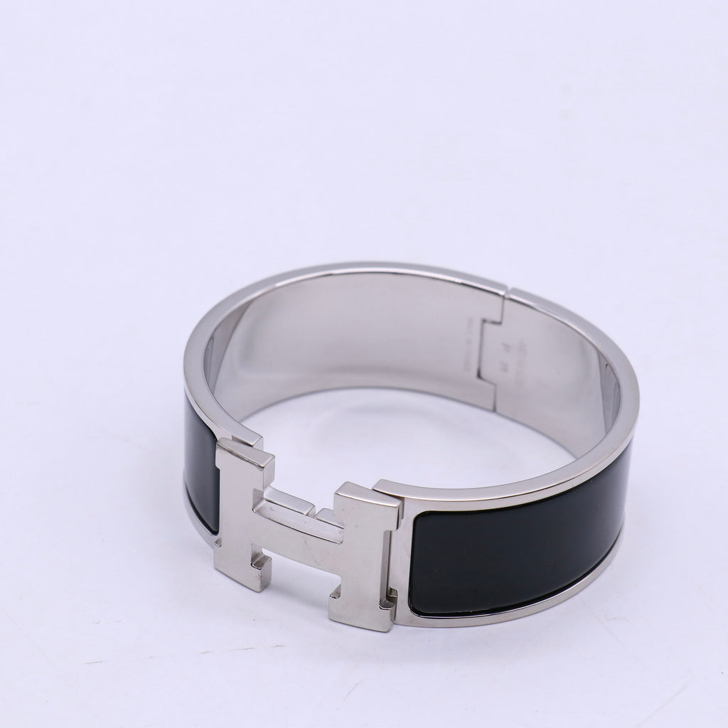 Hermes Enamel Wide Clic Clac H Bracelet PM Black TWINS W20789