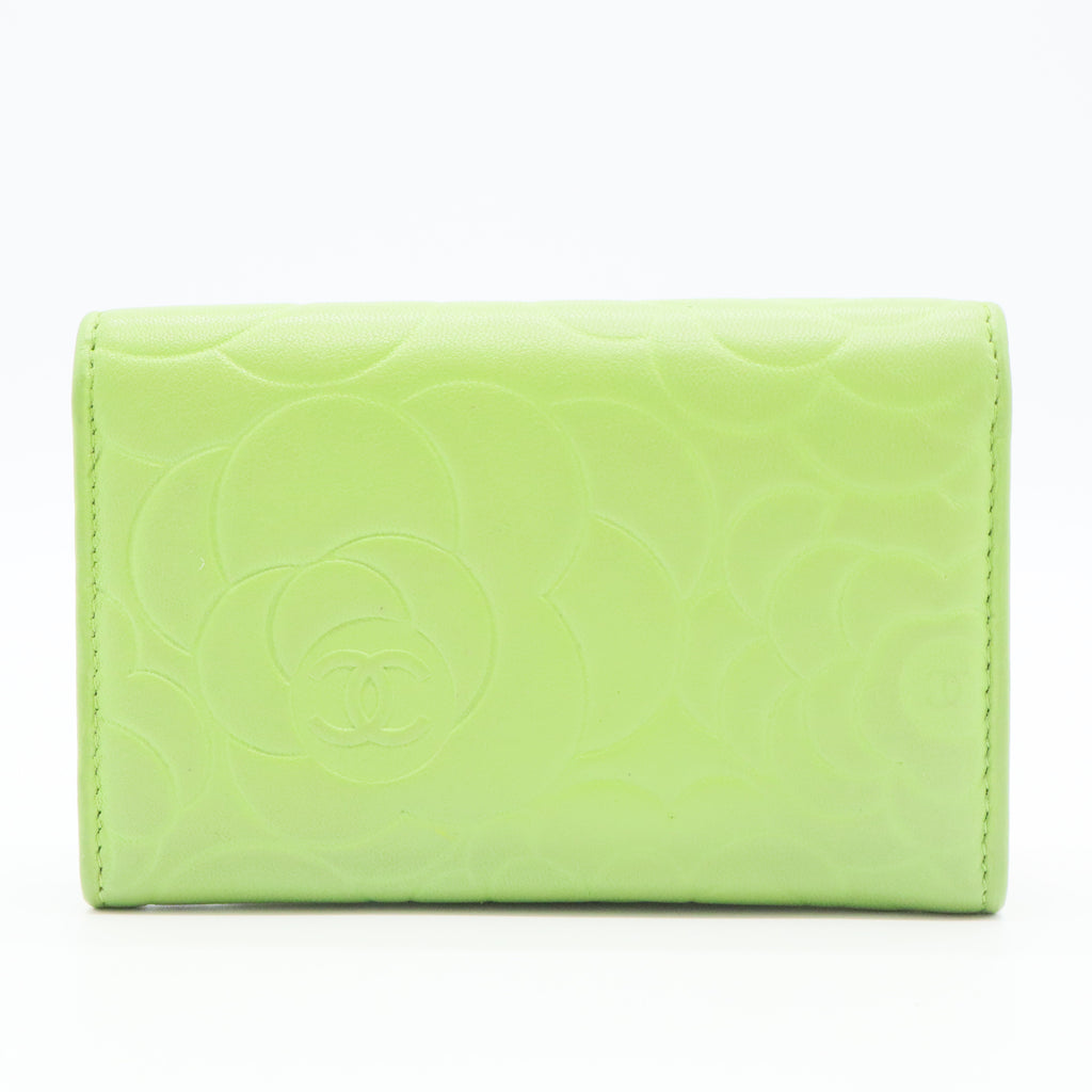 Lambskin Embossed Camellia French Wallet Light Green
