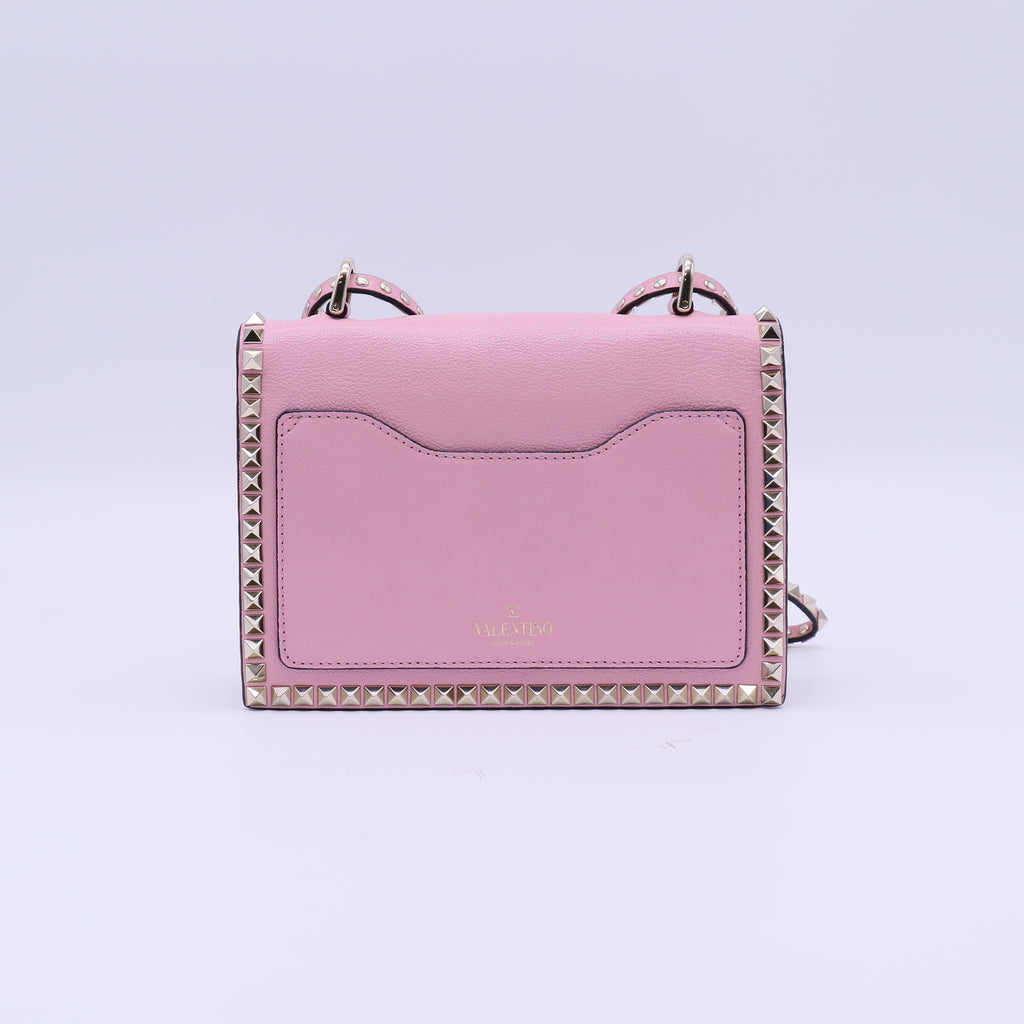 Pebbled Calfskin Rockstud Flip Lock Chain Crossbody Bag Twins B21881