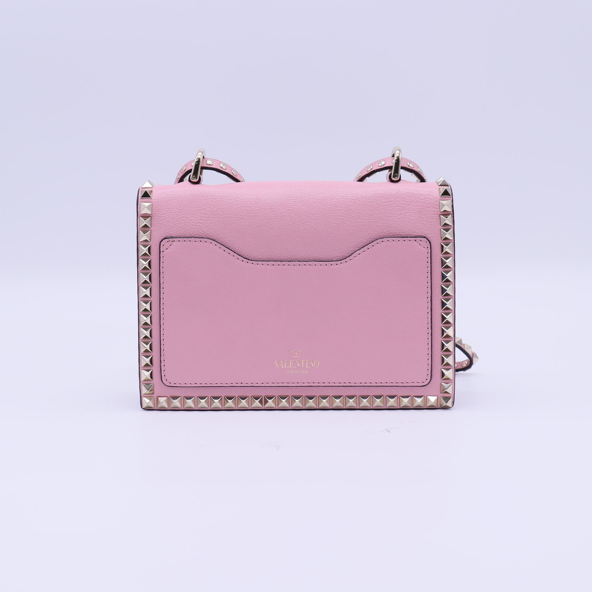 Pebbled Calfskin Rockstud Flip Lock Chain Crossbody Bag Twins B21881
