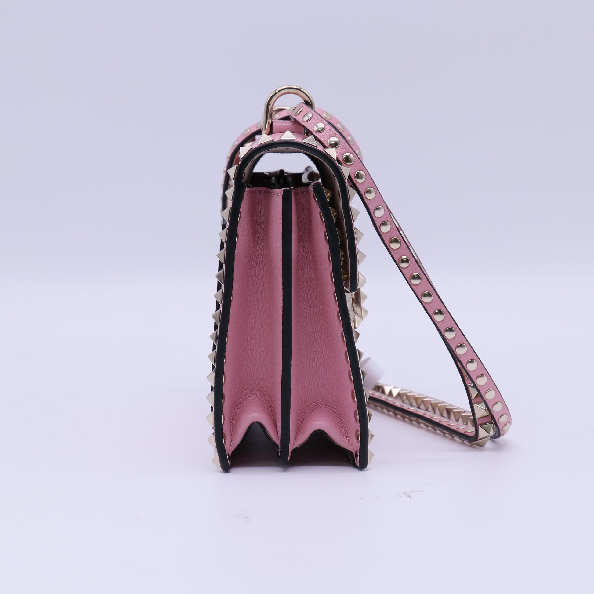 Pebbled Calfskin Rockstud Flip Lock Chain Crossbody Bag Twins B21881