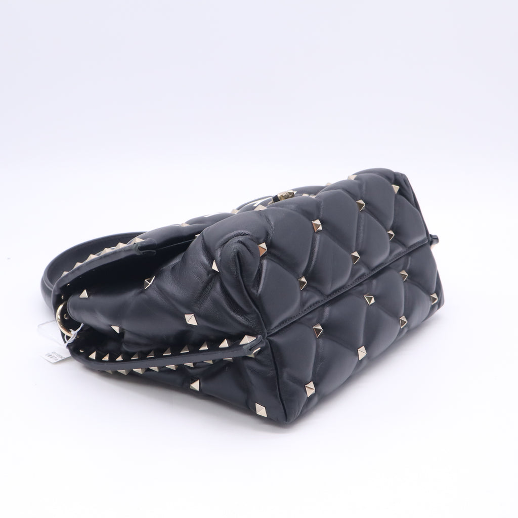 Valentino Garavani Lambskin VLTN Print Candystud Top Handle Bag Black Twins LDZ1073