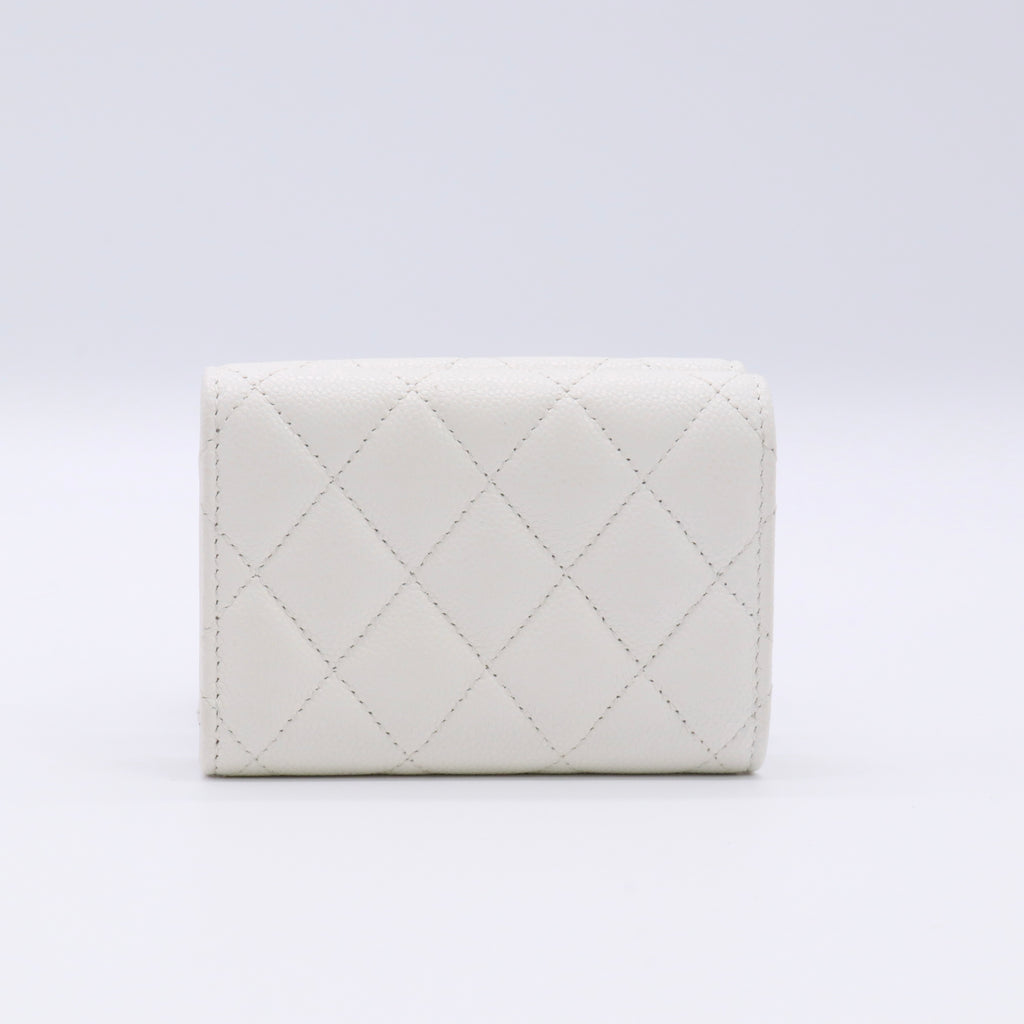 Caviar Quilted Flap Card Holder Wallet White twins
