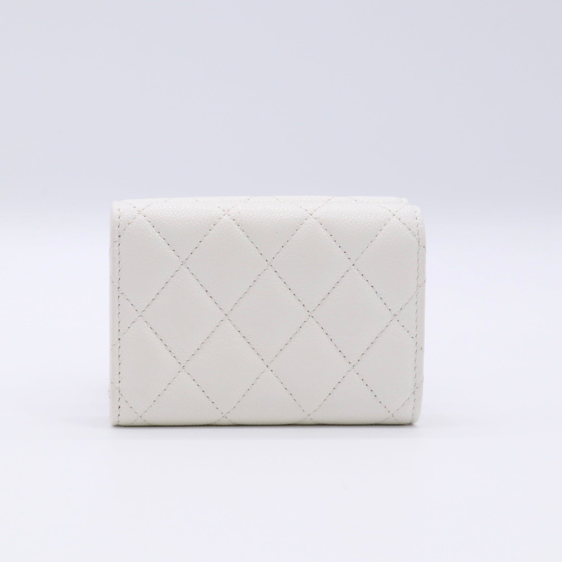 Caviar Quilted Flap Card Holder Wallet White twins