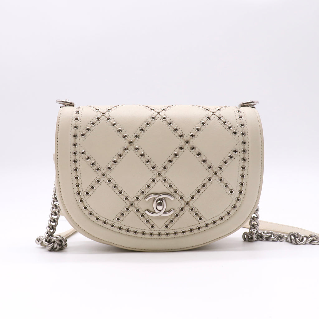 Coco Eyelets Round Flap Bag Quilted Calfskin Small Twins LDJ5022