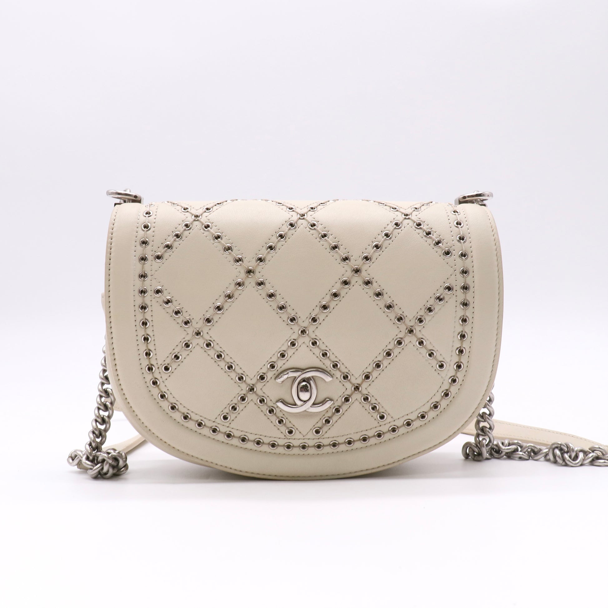 Coco Eyelets Round Flap Bag Quilted Calfskin Small Twins LDJ5022