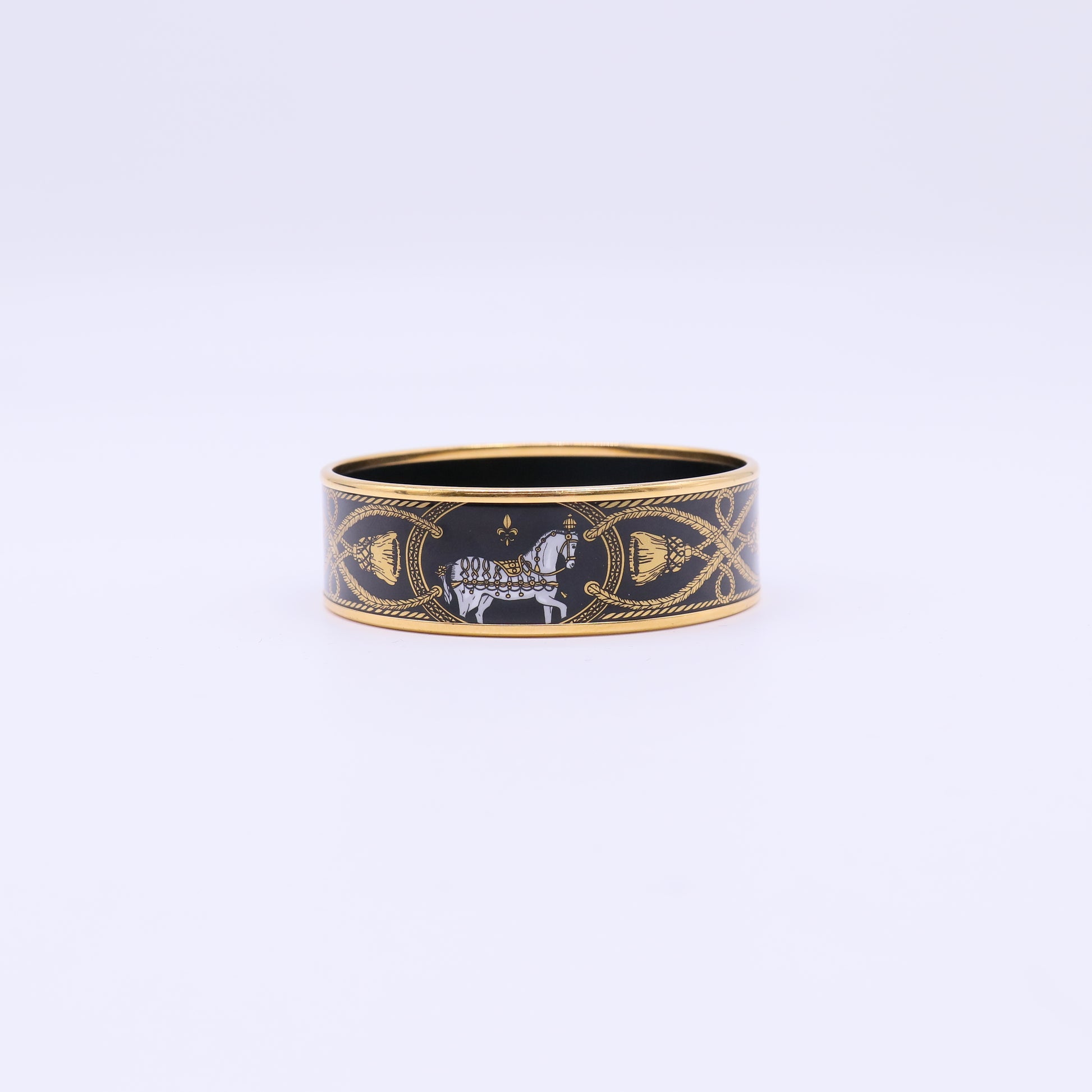 Enamel Printed Wide Grand Apparat Bracelet 65 Black W21834