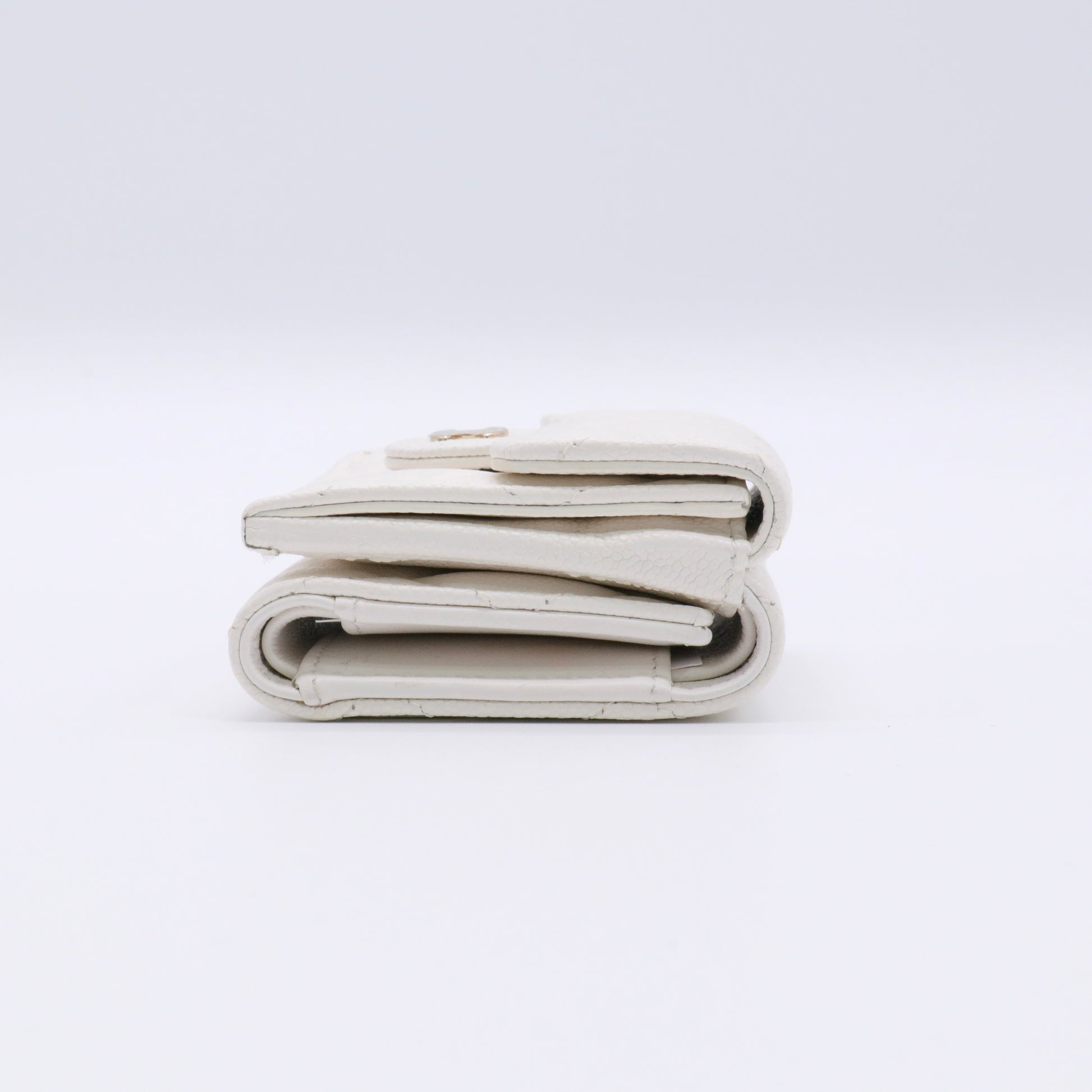 Caviar Quilted Flap Card Holder Wallet White twins
