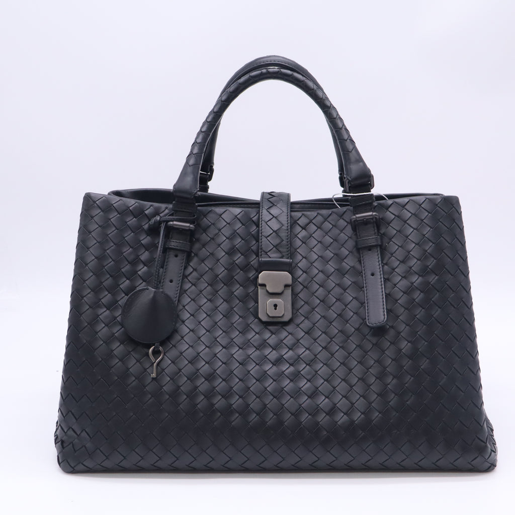 Bottega Veneta Black Intrecciato Woven Nappa Leather Roma Tote Bag twins LDZ1077