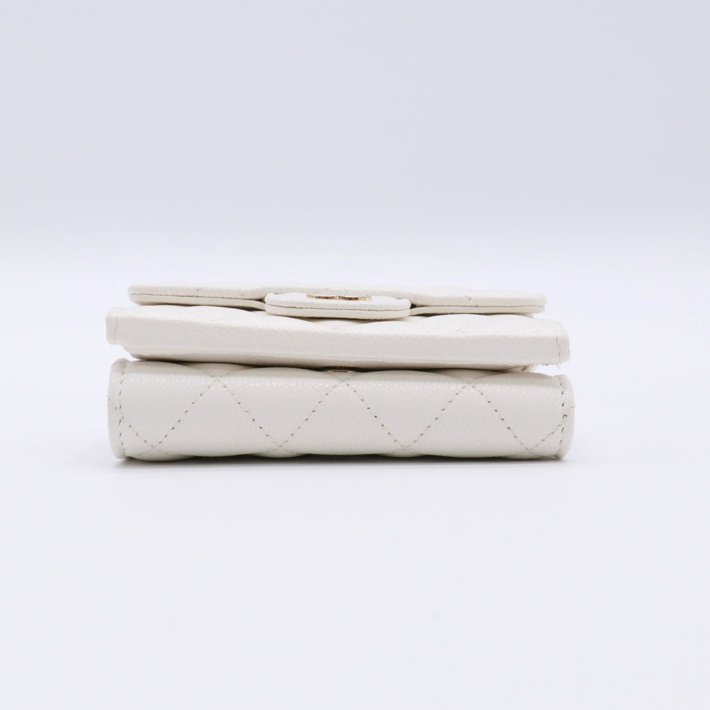 Caviar Quilted Flap Card Holder Wallet White twins