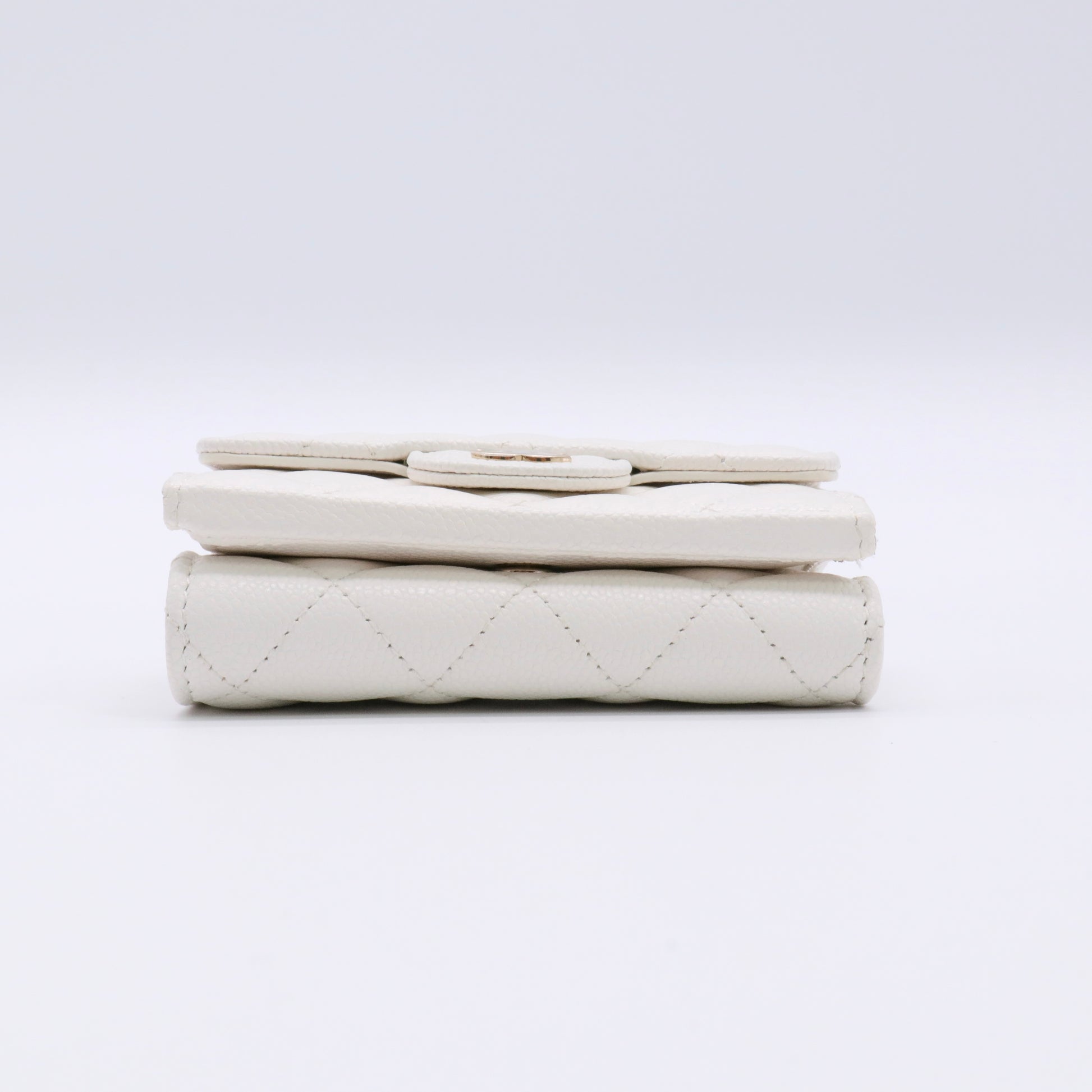 Caviar Quilted Flap Card Holder Wallet White twins