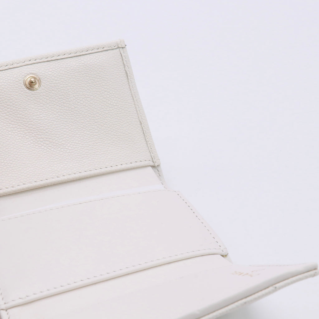 Caviar Quilted Flap Card Holder Wallet White twins