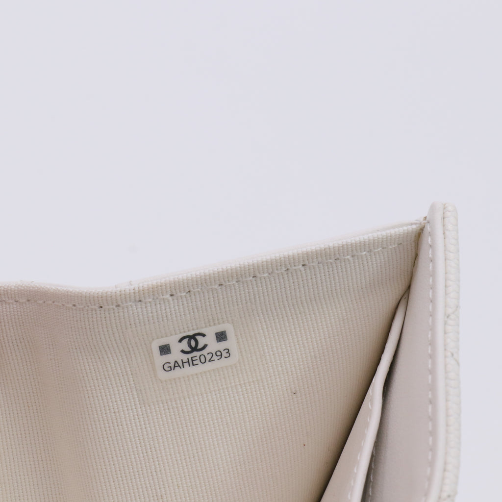 Caviar Quilted Flap Card Holder Wallet White twins