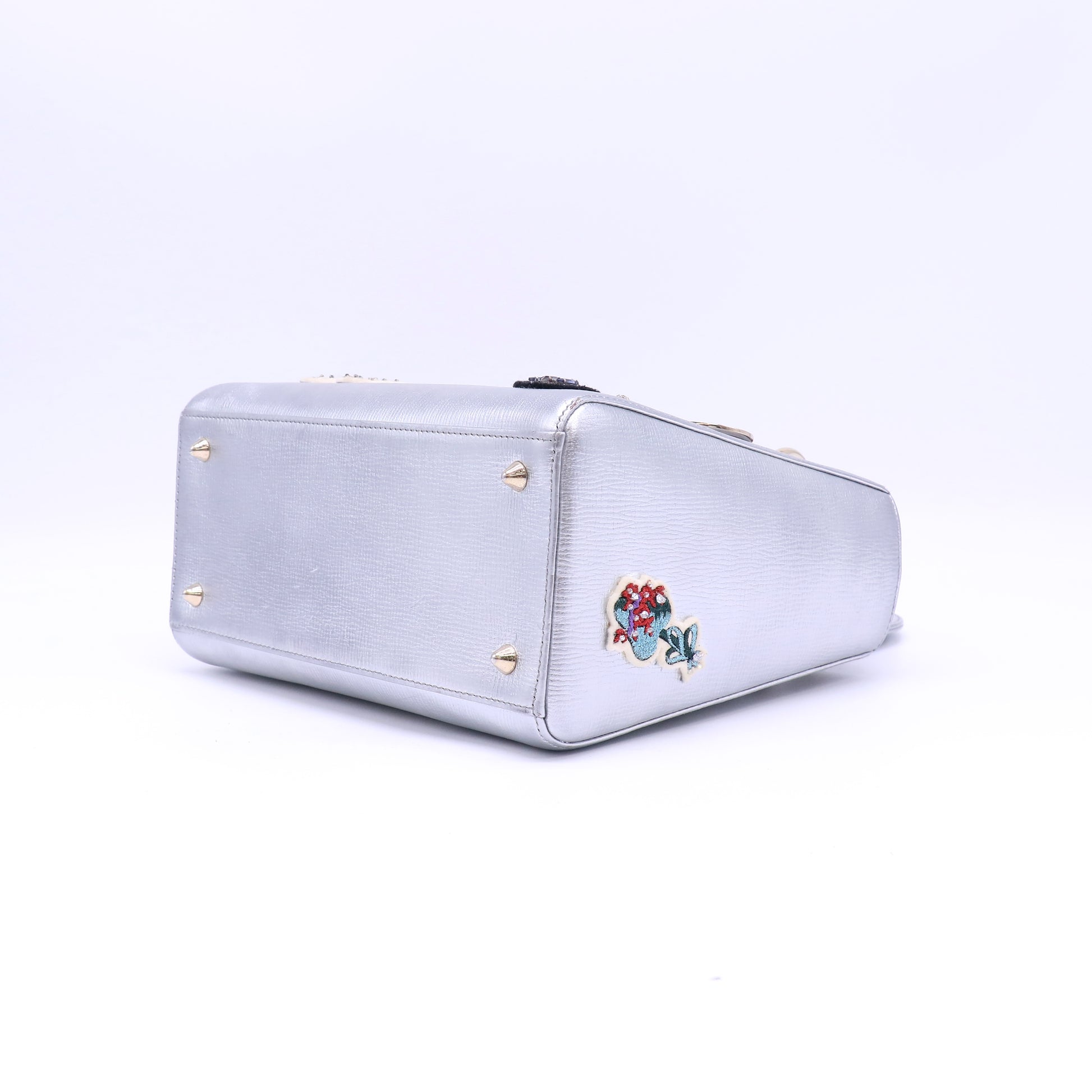 Christian Dior Metallic Calfskin Embroidered Lady Dior Silver Multicolor twins LDJ4339