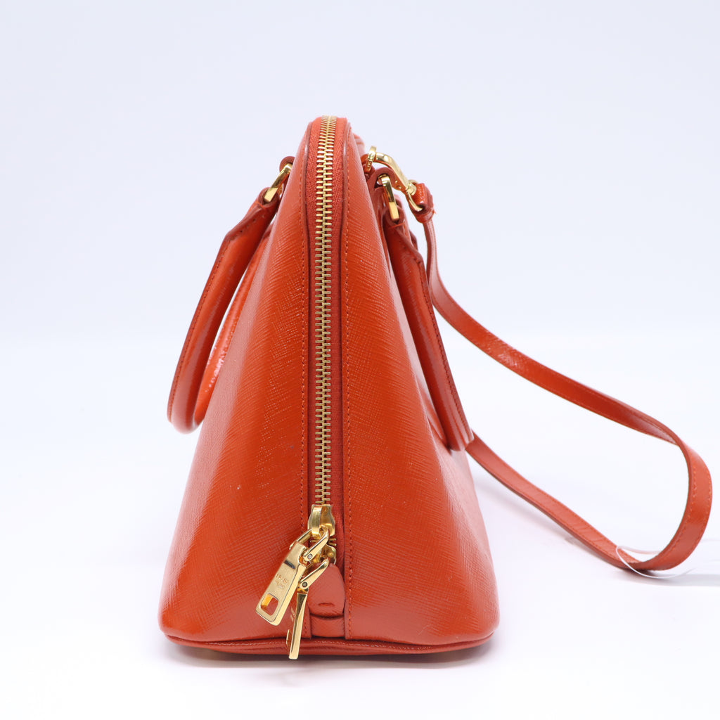 Prada Small Saffiano Vernice Promenade Satchel Twins B22271