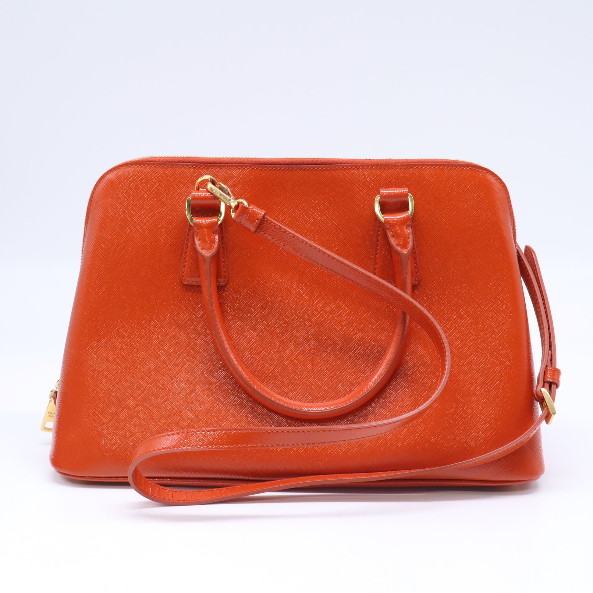Prada Small Saffiano Vernice Promenade Satchel Twins B22271