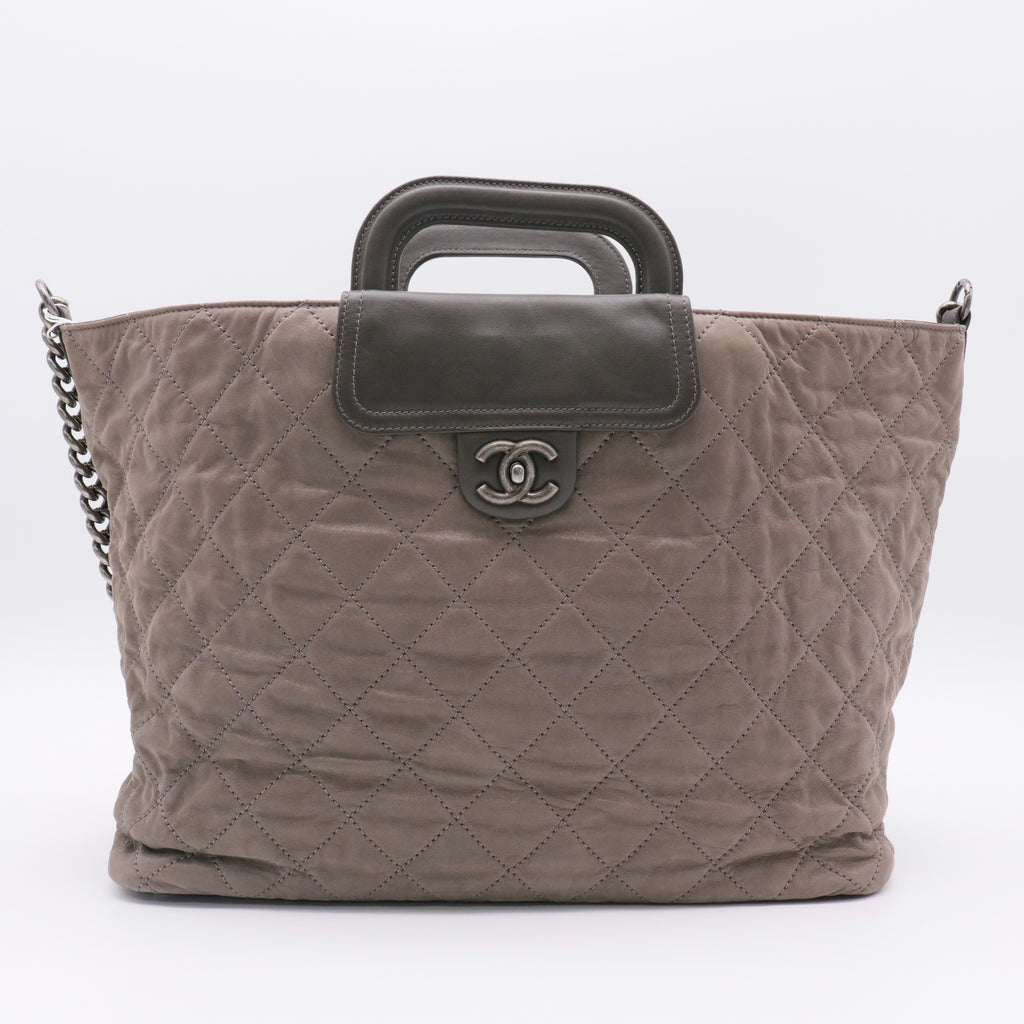 Iridescent Calfskin Quilted In The Mix Shopping Tote twins