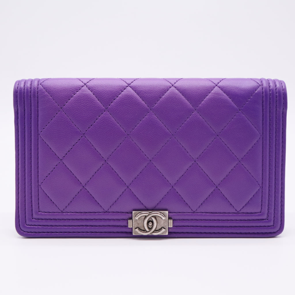 Lambskin Quilted Boy Wallet On Chain WOC Purple