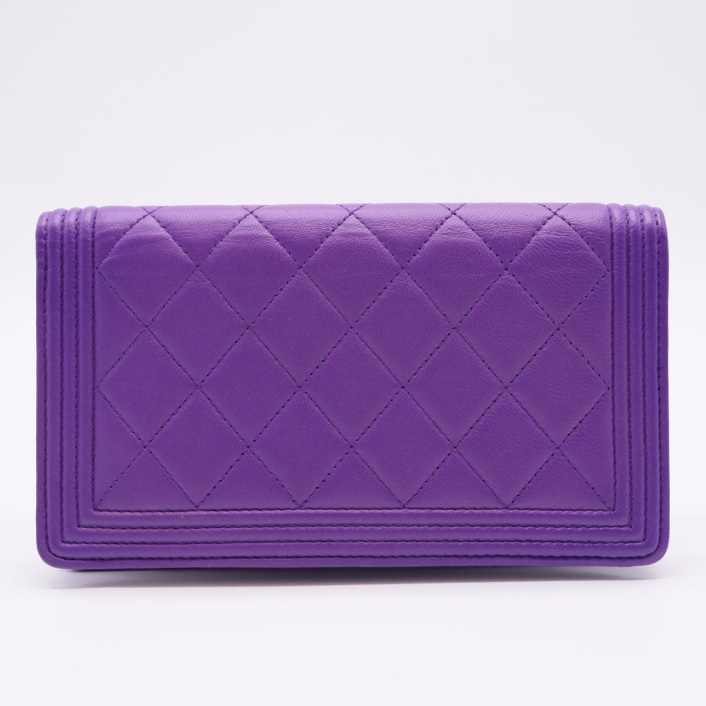 Lambskin Quilted Boy Wallet On Chain WOC Purple