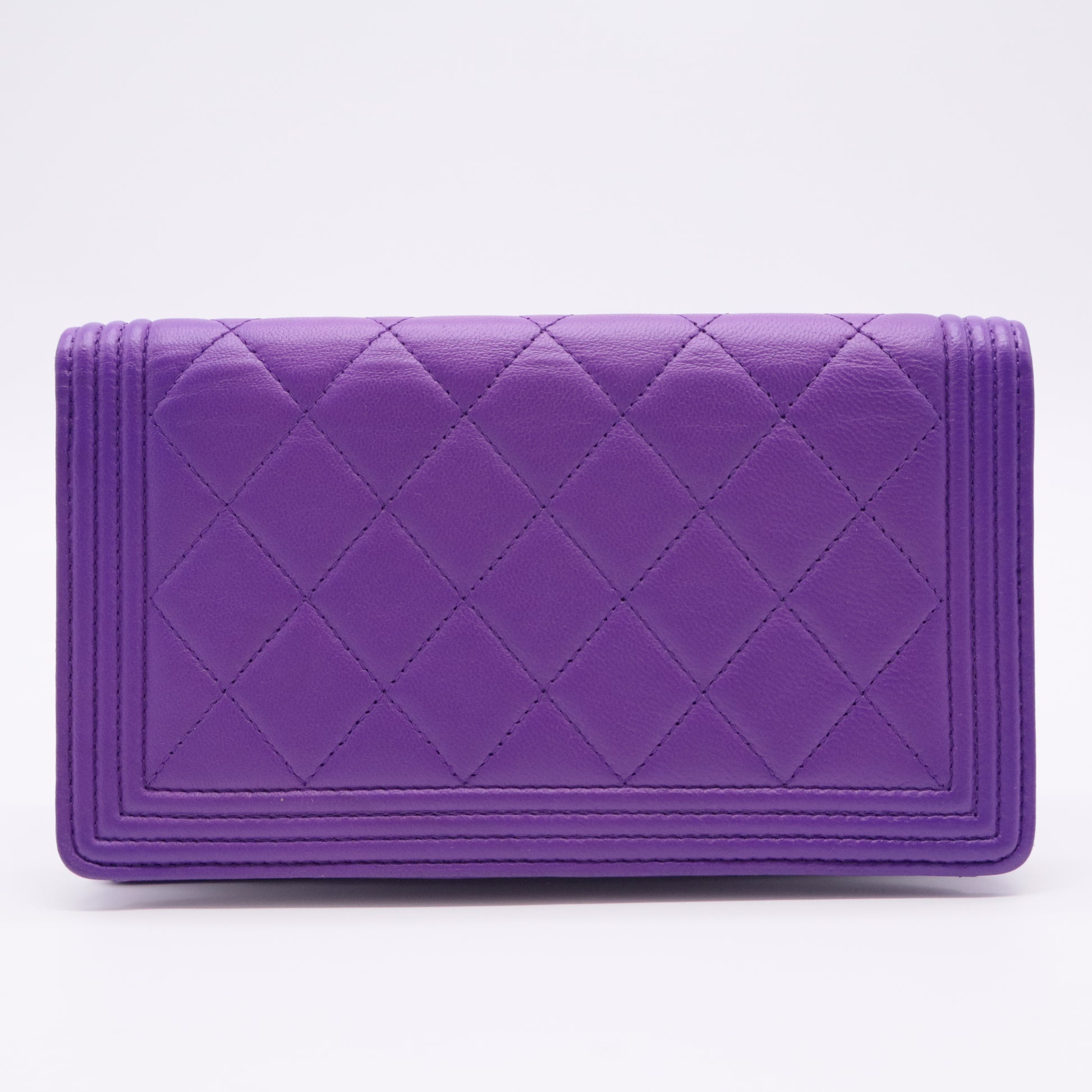 Lambskin Quilted Boy Wallet On Chain WOC Purple