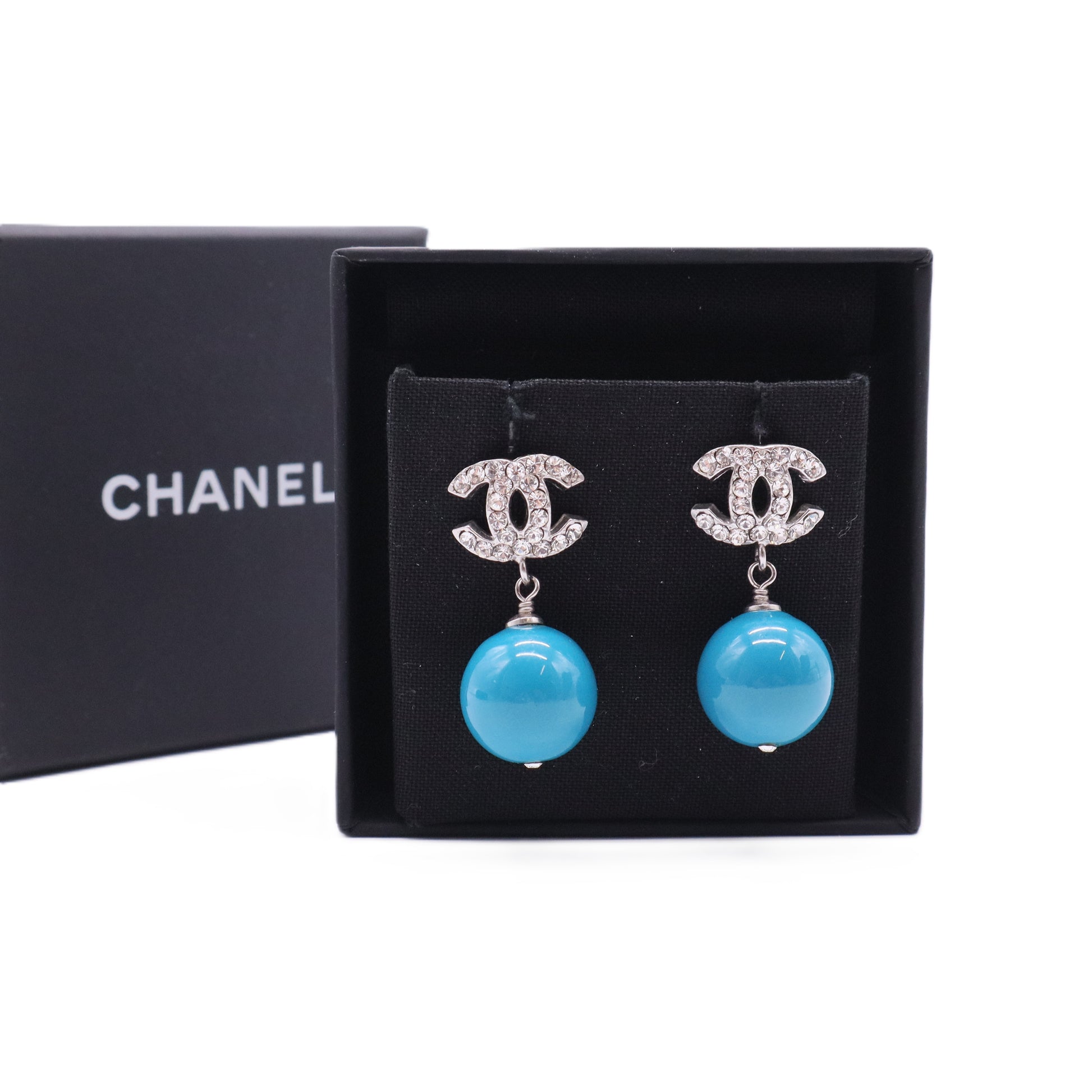 CC Logo Drop Earrings with Teal Resin Beads