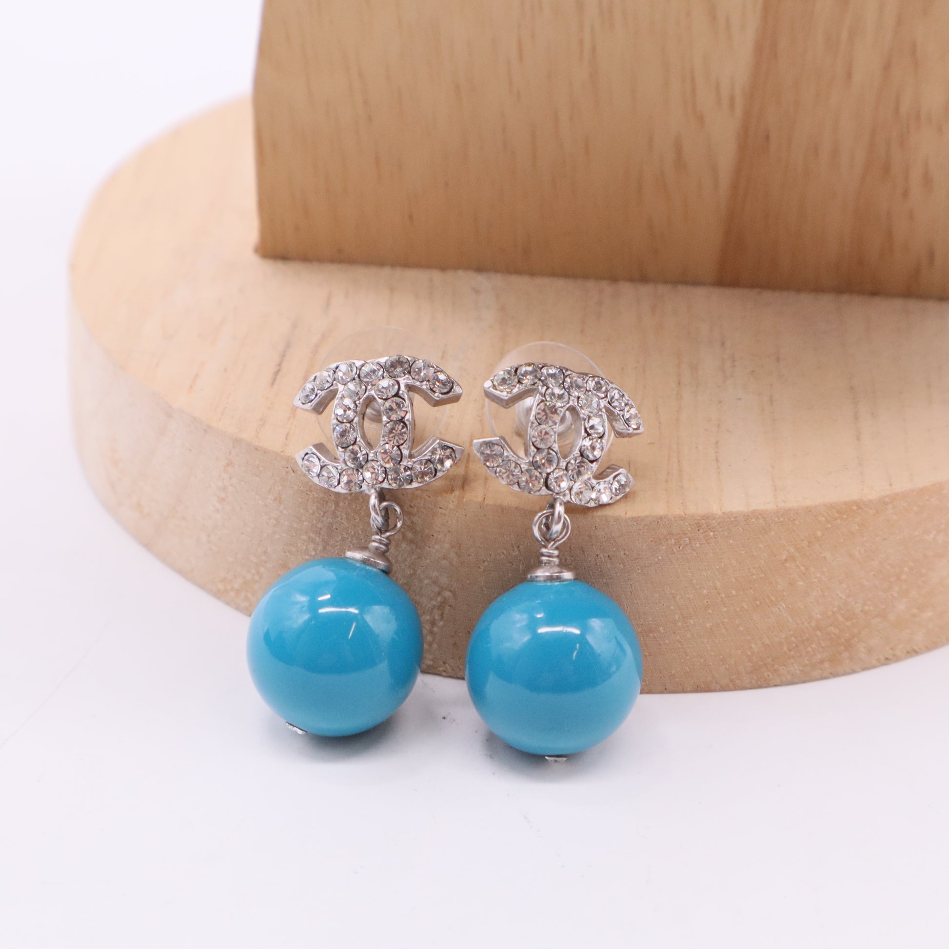 CC Logo Drop Earrings with Teal Resin Beads