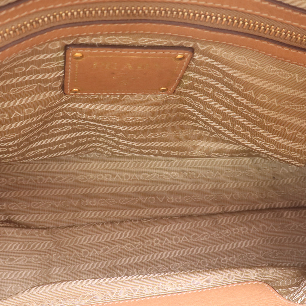 Light Brown Vitello Daino Leather Zip East/West Top Handle Bag twins