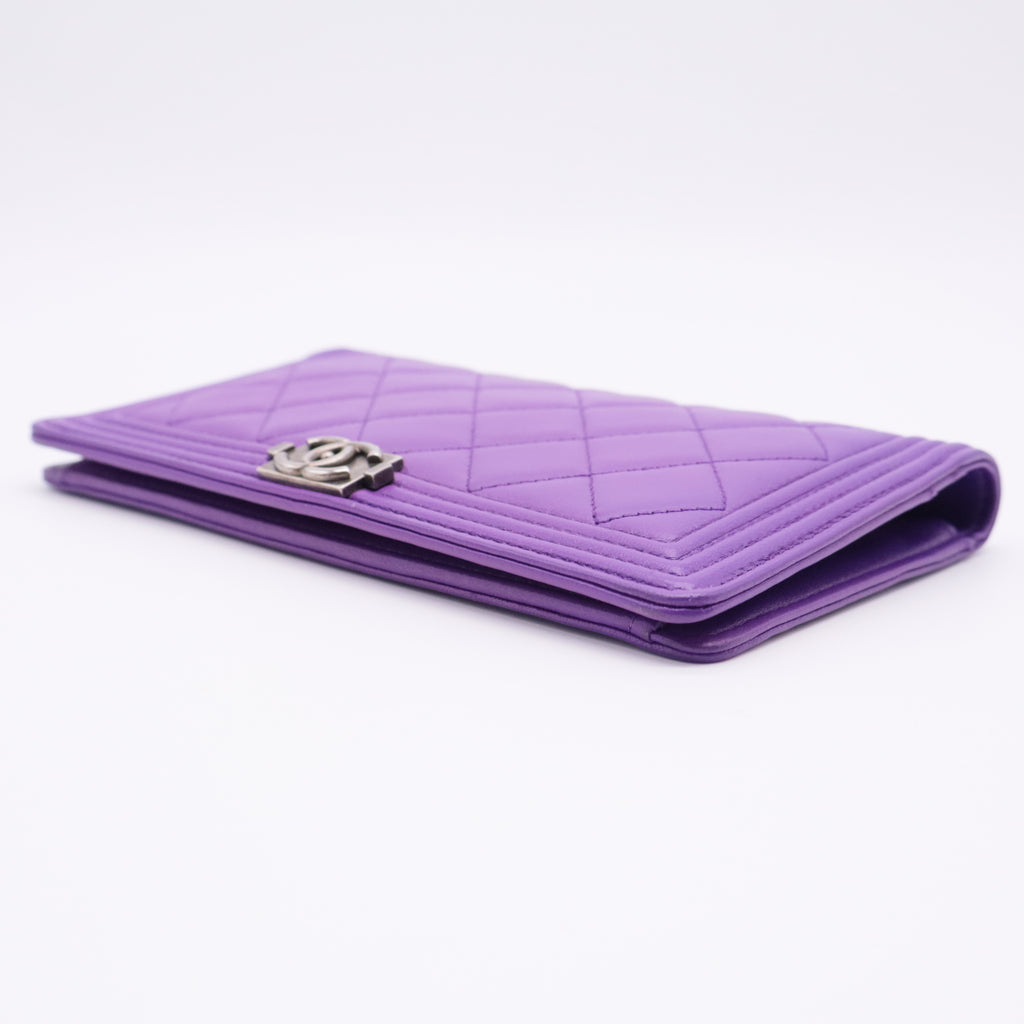 Lambskin Quilted Boy Wallet On Chain WOC Purple