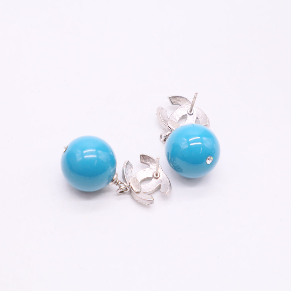 CC Logo Drop Earrings with Teal Resin Beads