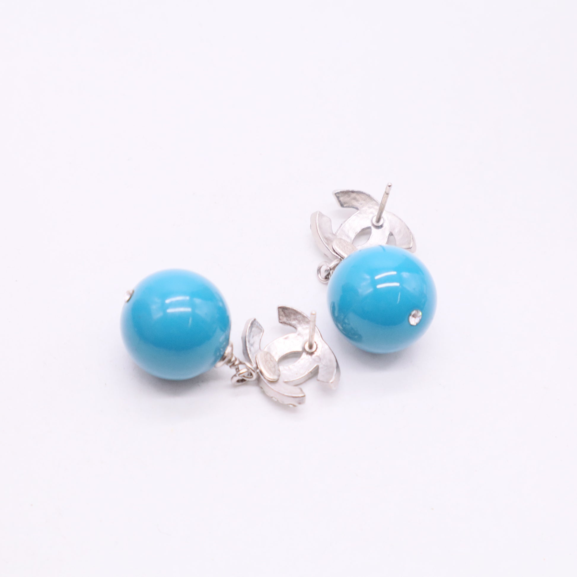 CC Logo Drop Earrings with Teal Resin Beads