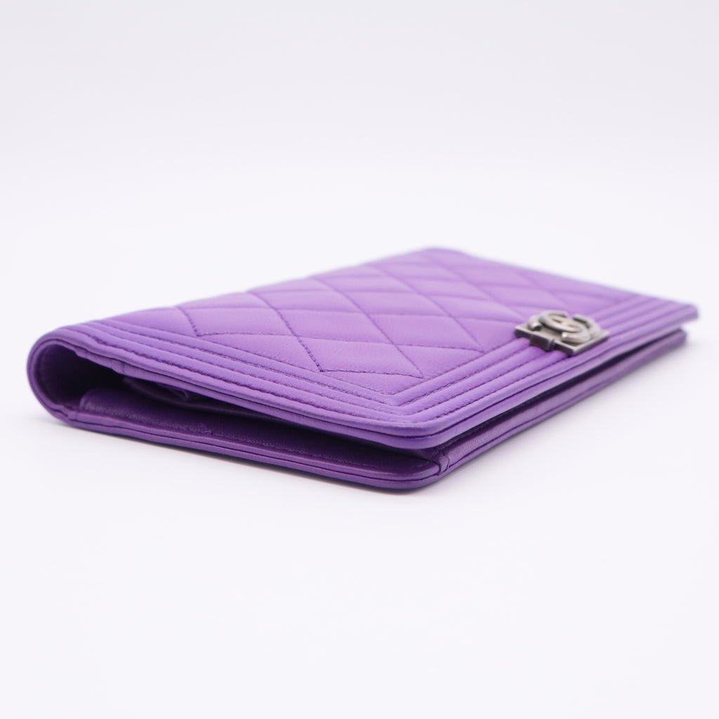 Lambskin Quilted Boy Wallet On Chain WOC Purple