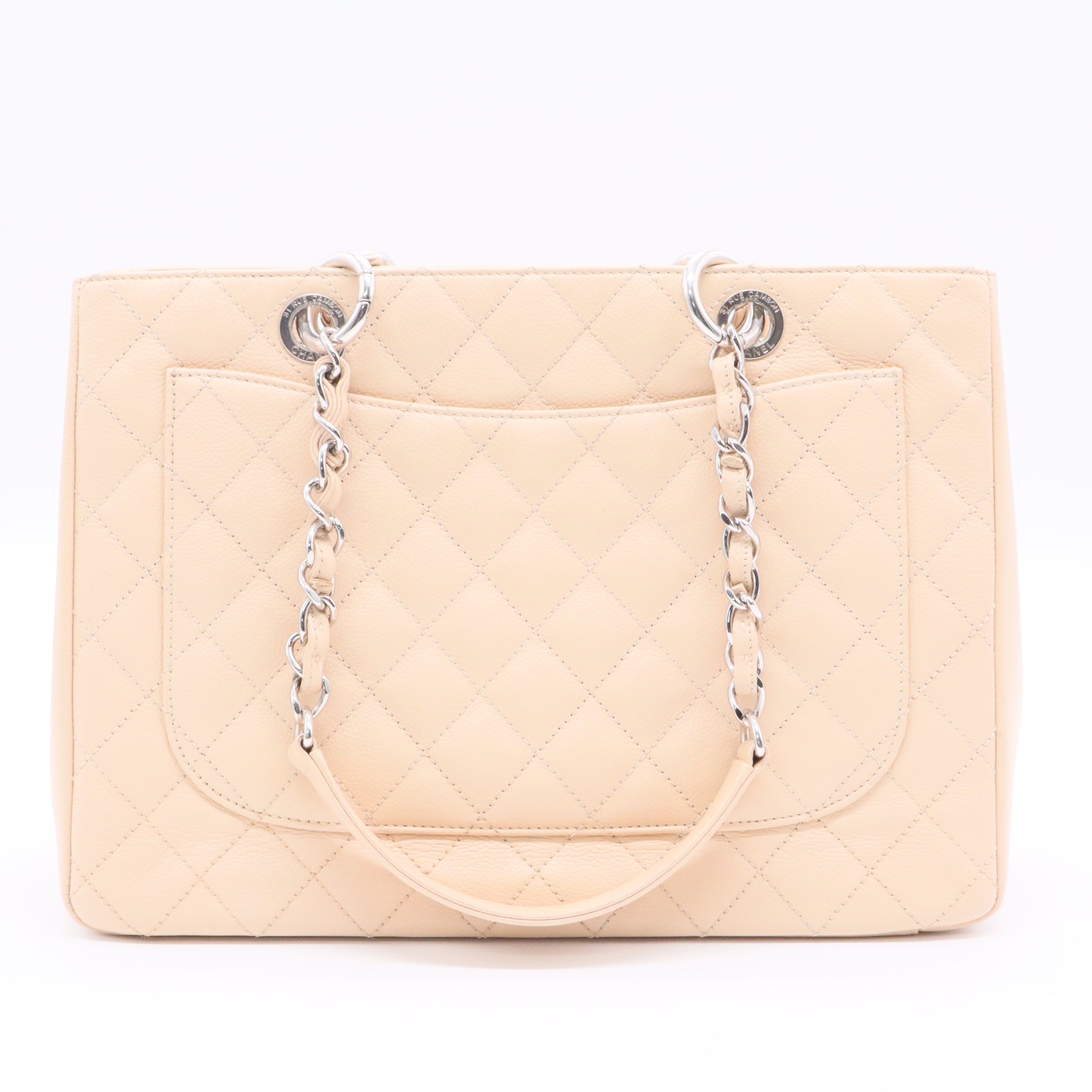 Grand Shopping Tote Quilted Caviar Light Beige