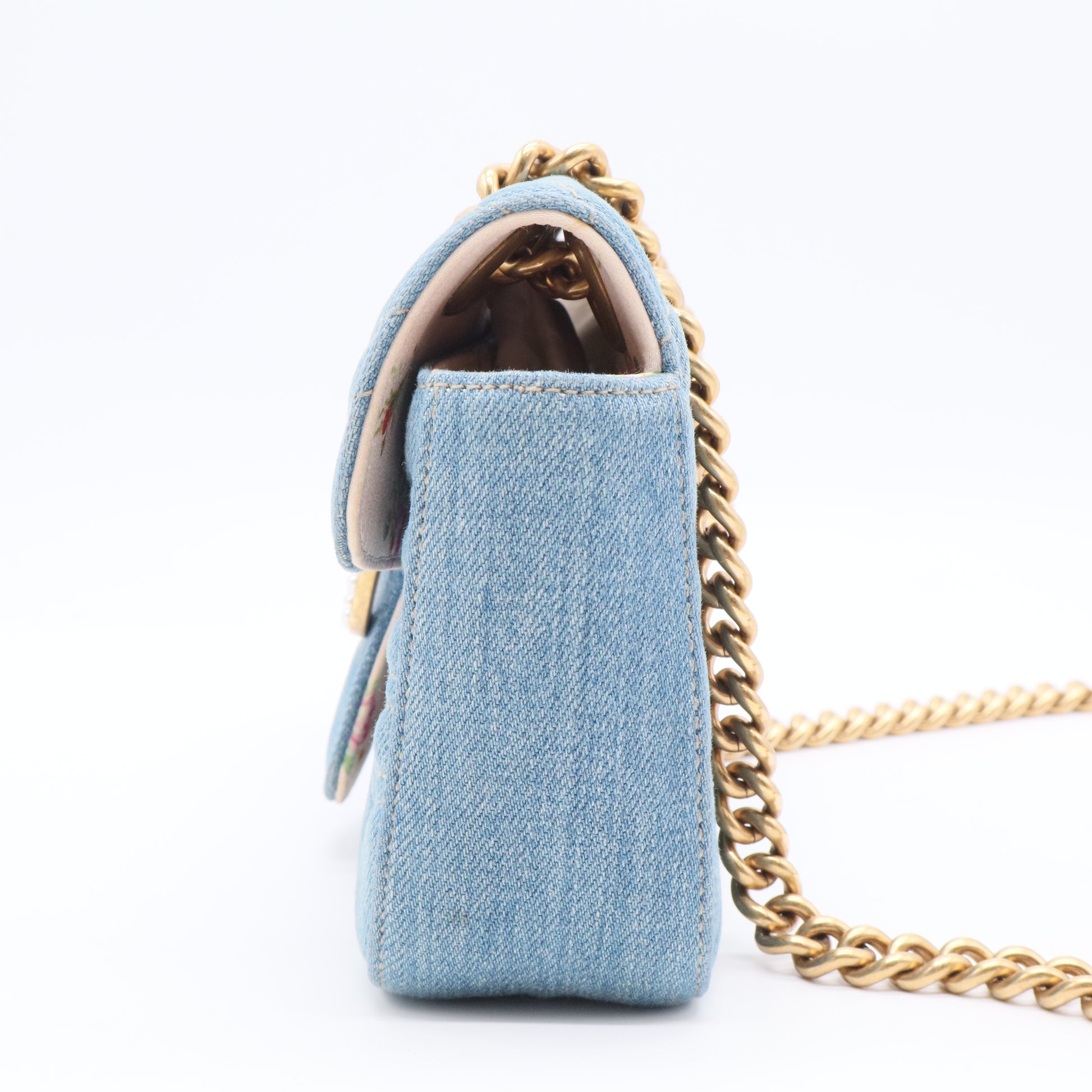 Pearly GG Marmont Flap Bag Matelasse Denim