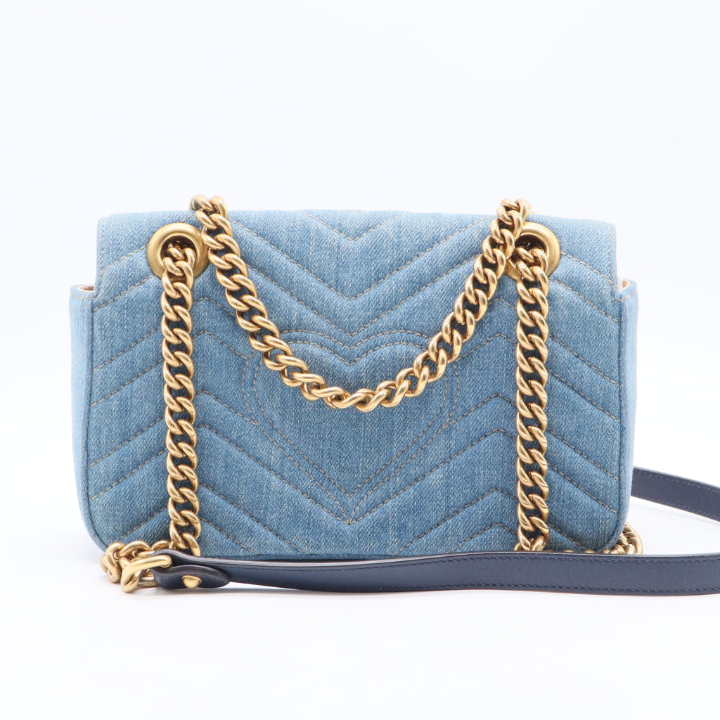 Pearly GG Marmont Flap Bag Matelasse Denim