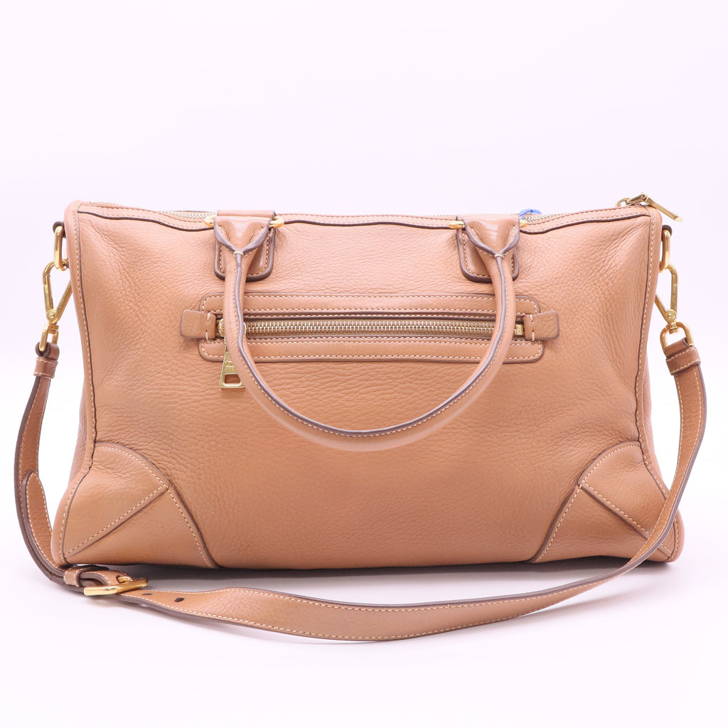 Light Brown Vitello Daino Leather Zip East/West Top Handle Bag twins