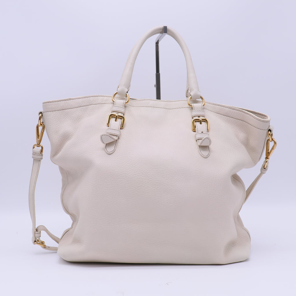 Prada Vitello Phenix Side Zip Tote Argilla twins B21695