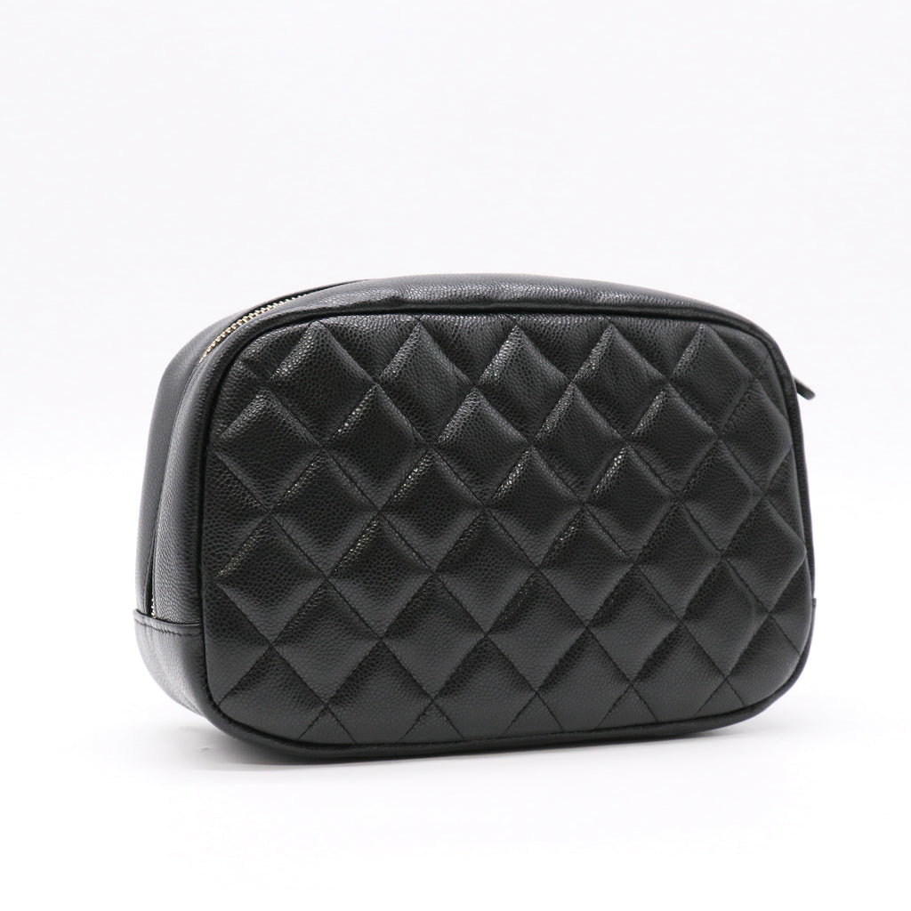 Caviar Quilted Medium Curvy Pouch Cosmetic Case Black twins LDJ5858