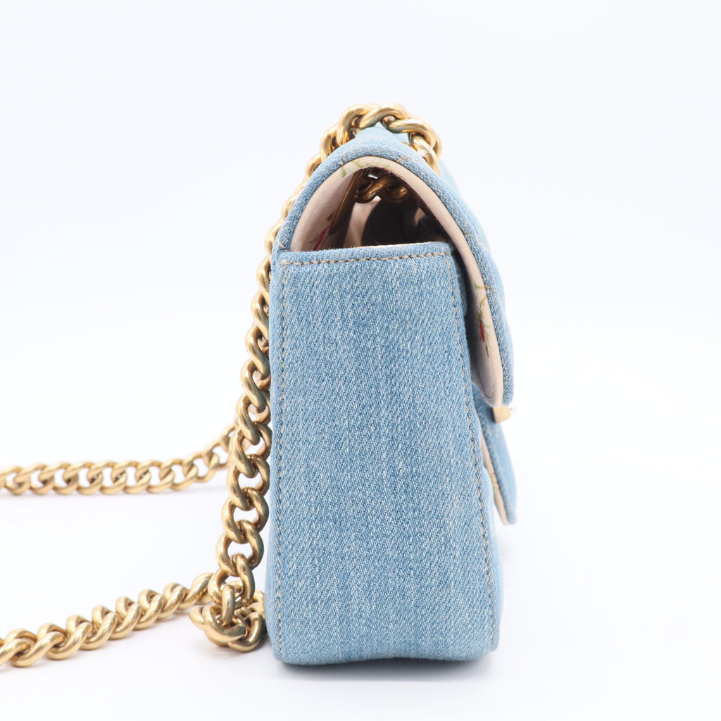 Pearly GG Marmont Flap Bag Matelasse Denim